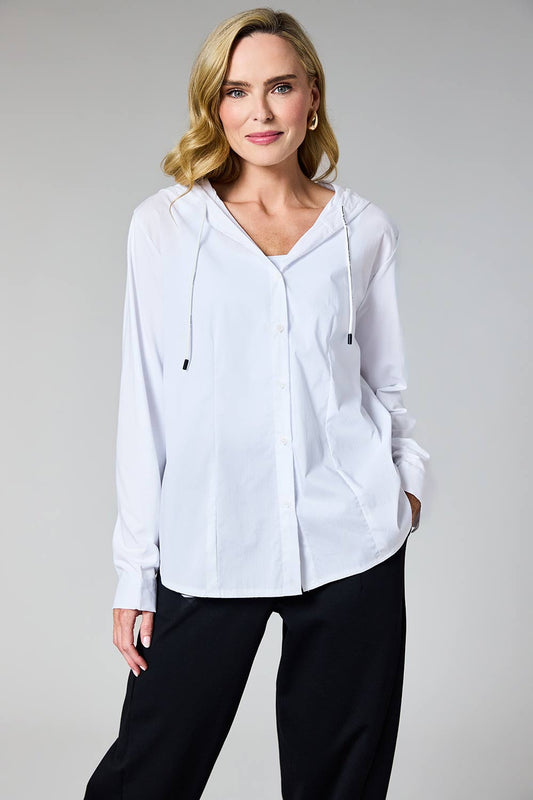 White Hooded Button Shirt