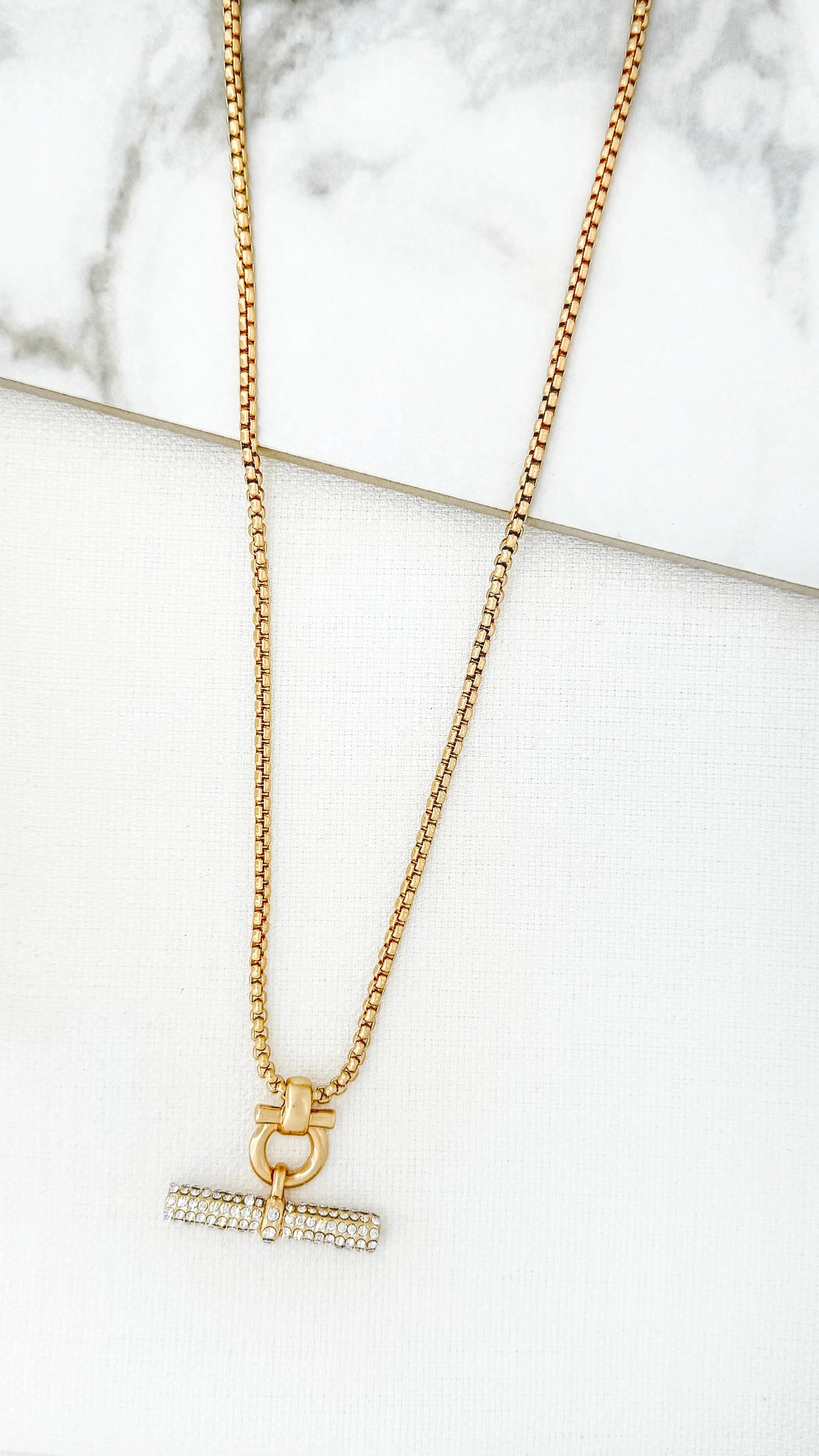 Long  chain with diamante T-bar pendant