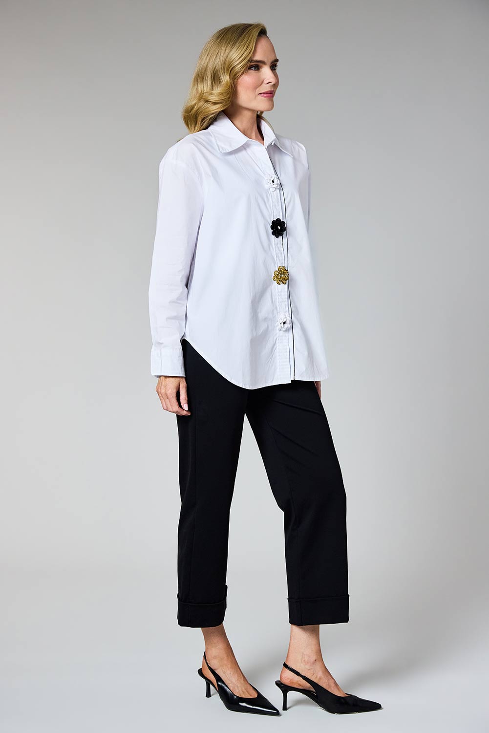 White Floral Button Detail Shirt