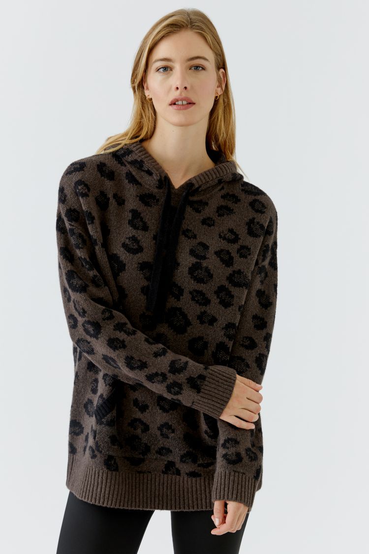 Leopard Print Knit Hoodie