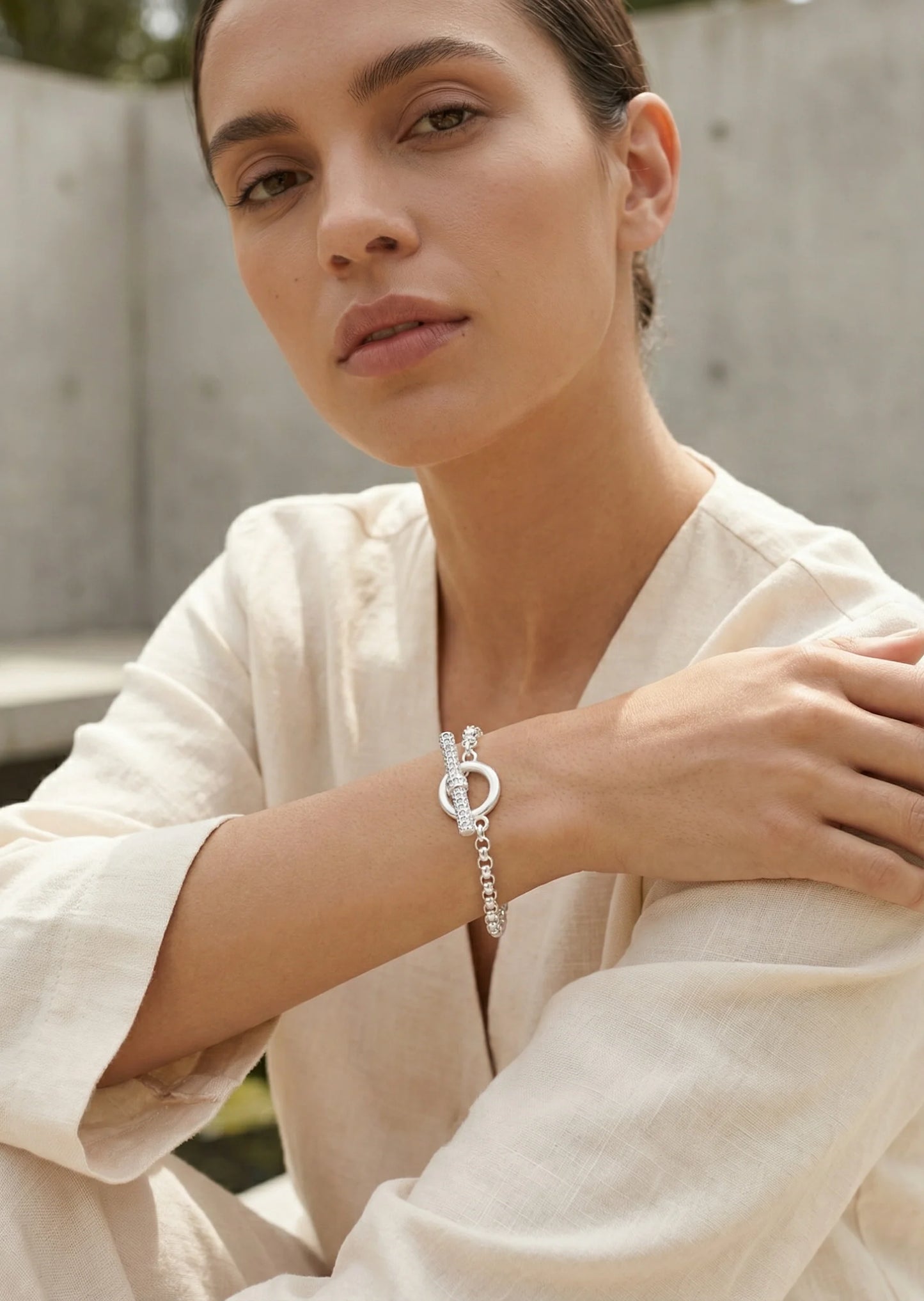 Silver bracelet with diamante T-bar